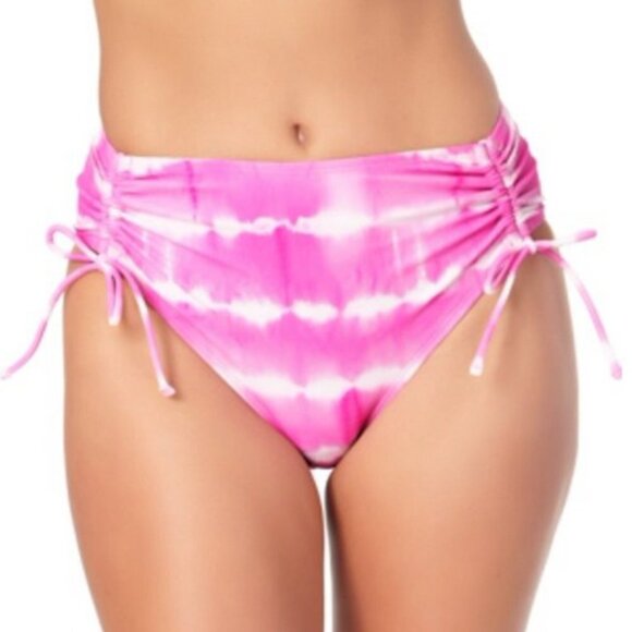 California Waves Pink Tie Dye High Waist Bikini Swim Bottoms Juniors Large L - Picture 1 of 15